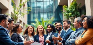 Investors collaborating in a modern financial environment.