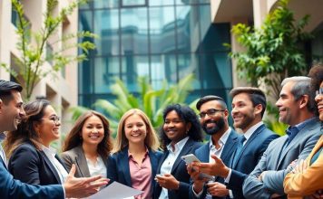 Investors collaborating in a modern financial environment.
