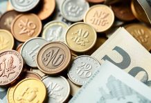 Assorted coins and banknotes representing investment and economy.