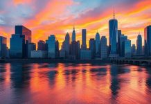 City skyline at sunset representing investment opportunities in 2025.