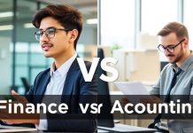 Two professionals in finance and accounting environments.