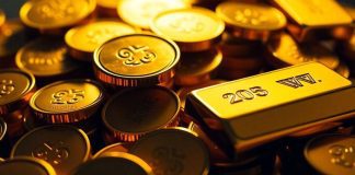 Gold coins and bars glowing in soft, inviting light.