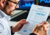 Financial analyst examining investment documents and data.