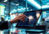 Financial analyst reviewing stock market data on a tablet.