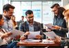 Finance professionals collaborating in a modern office environment.