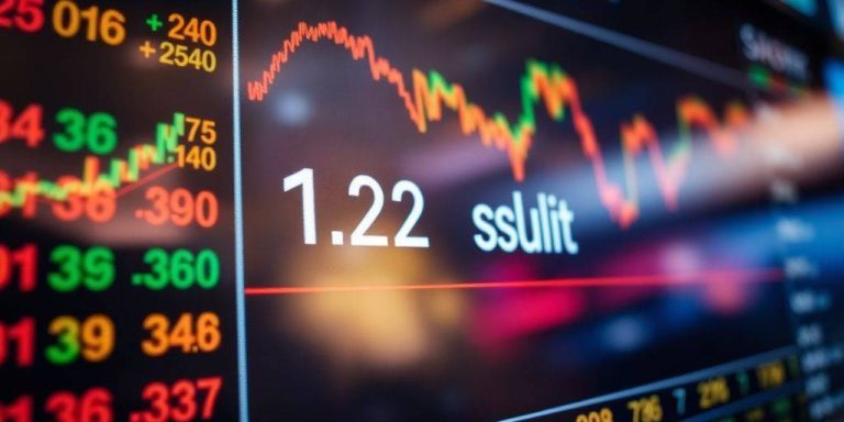 Stock market trading screen with numbers and graphs