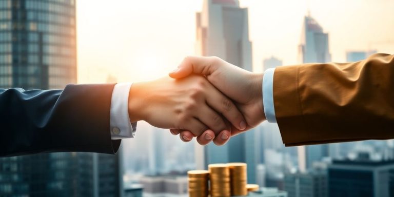 Skyscrapers, money, hands, growth, investments.