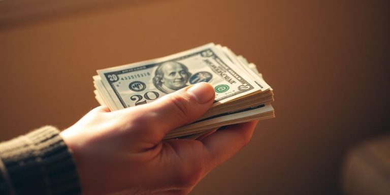Close-up of a hand holding a stack of money.