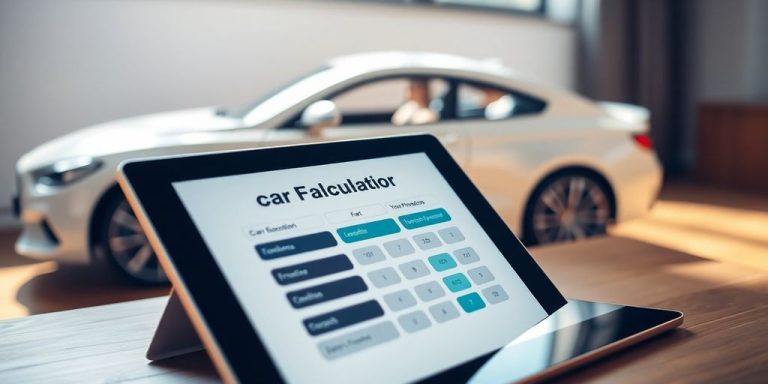 Car finance calculator on a tablet.