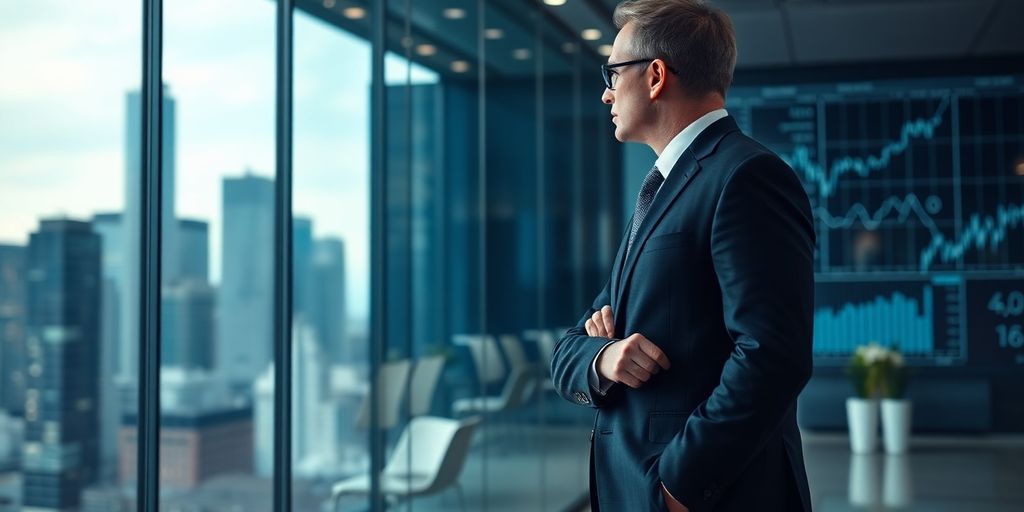 Chief Investment Officer viewing complex financial data on a digital display.