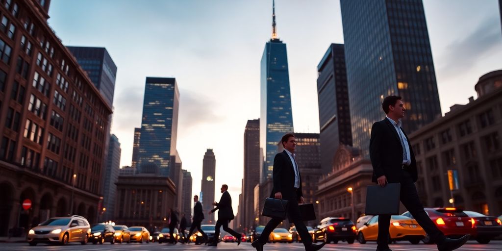NYC skyline, business people