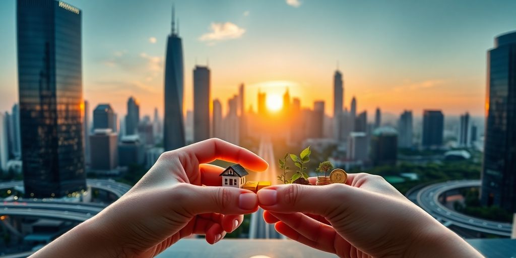 Diverse investments thriving in a futuristic city