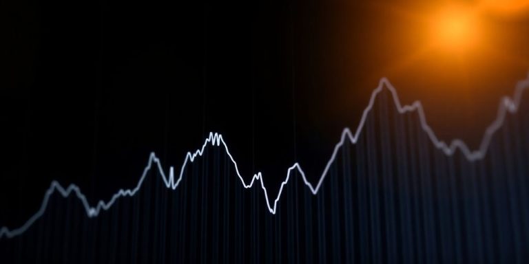 Stock chart with rising lines and golden glow.