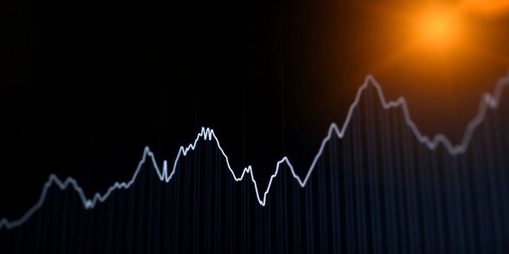 Stock chart with rising lines and golden glow.
