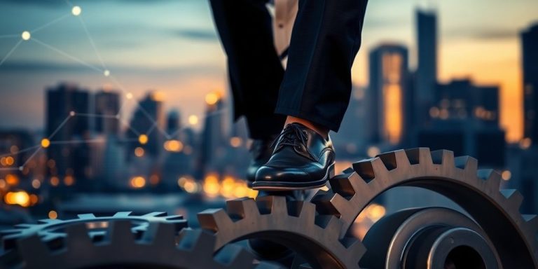 Corporate insider navigating complex financial cityscape.