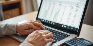 Person using Excel for retirement planning.