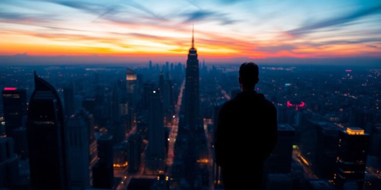 Person looking at city skyline.