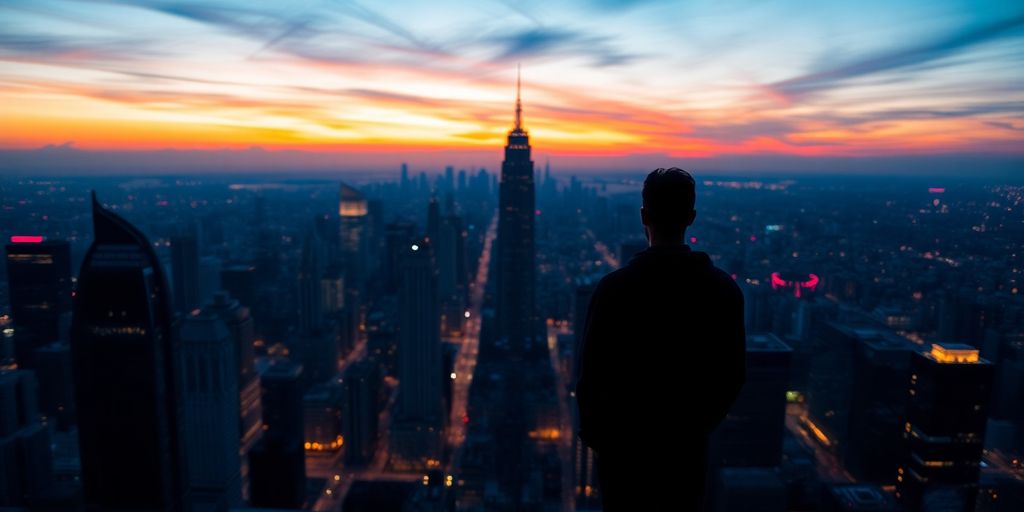 Person looking at city skyline.