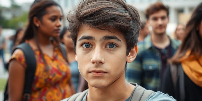 Person thoughtfully looking at a diverse group of people.