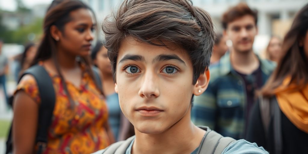 Person thoughtfully looking at a diverse group of people.