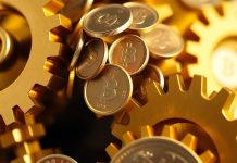 Golden gears turning, dollar coins flowing.