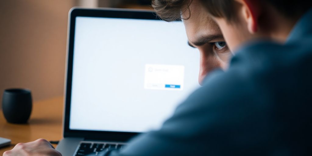 Person struggling with a laptop screen.