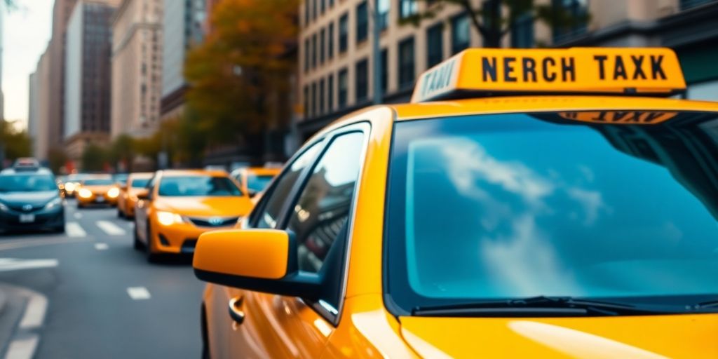 New York City street with yellow taxi