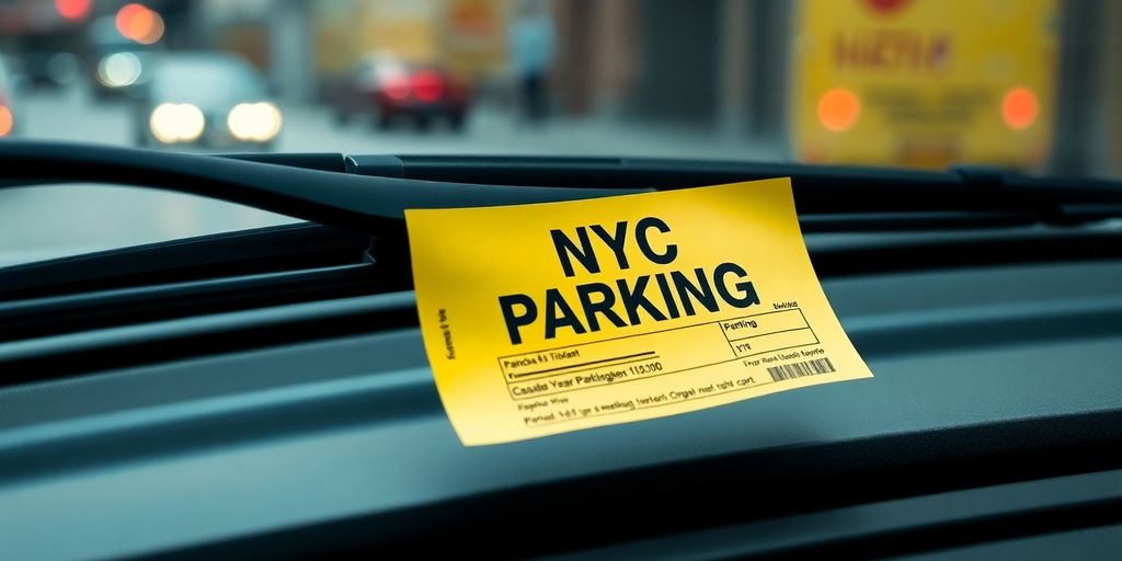 NYC parking ticket on a street.