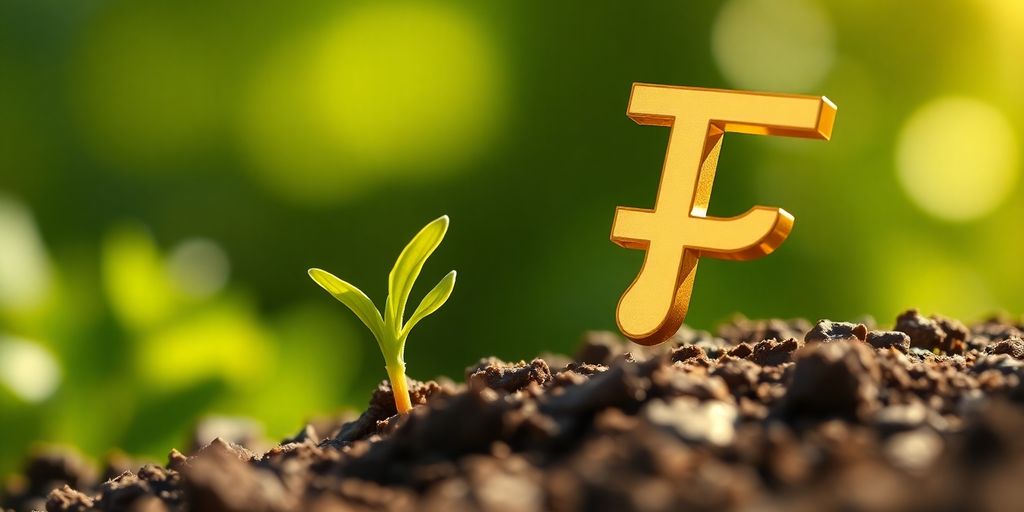 Golden pi symbol emerging from a vibrant green sprout.