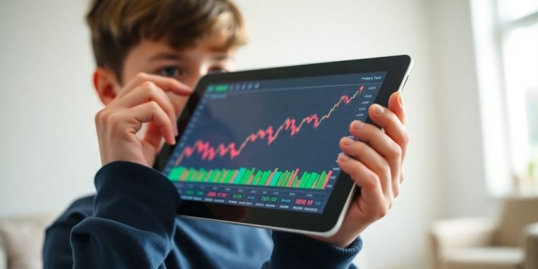 Teenager looking at stock market on tablet.