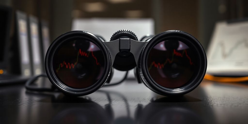 Binoculars looking at a volatile stock market.
