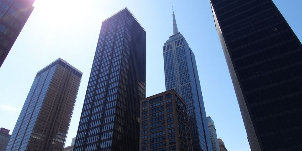 New York skyline with tax agency building.