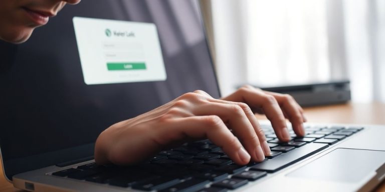 Laptop with login screen, person frustrated.