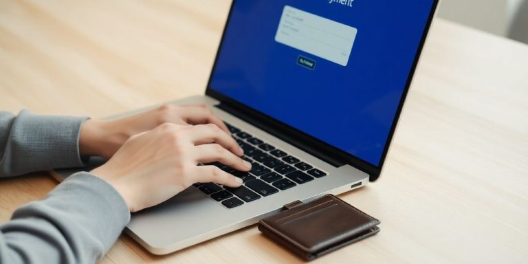 Secure online financial transaction on a laptop.