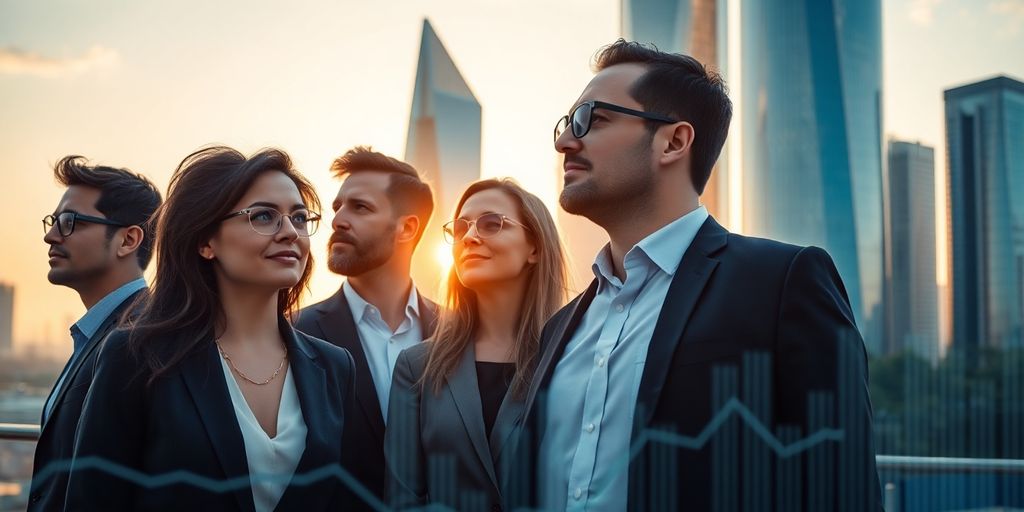 Futuristic cityscape with financial district