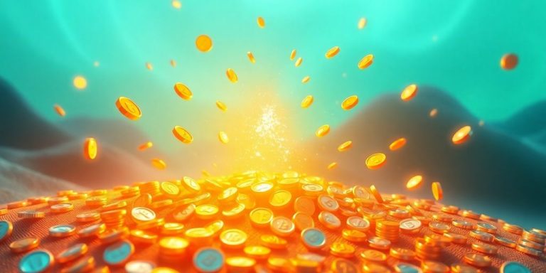 Golden and silver coins in a digital space