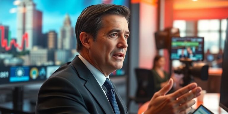 CNBC news anchor in a broadcast studio.