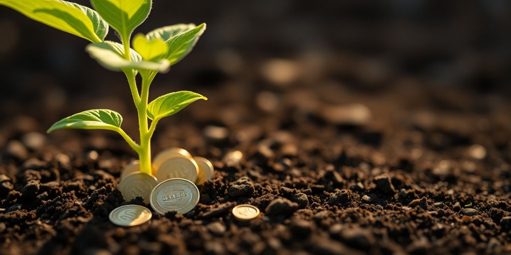 Money flowing into a growing plant.