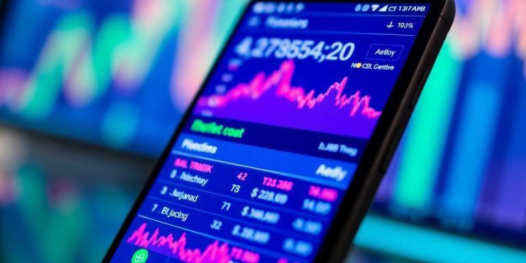 Android phone displaying stock market data.