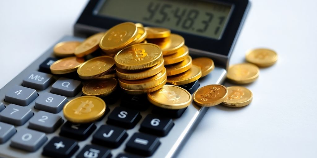 Golden coins overflowing from a calculator.