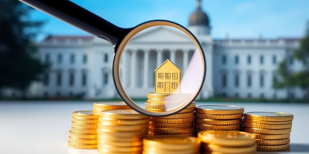 Gavel striking a wooden block over a pile of coins.