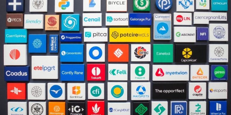 Investment firm logos arrangement background