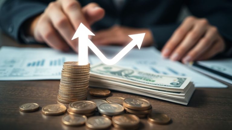 Money with an upward arrow indicating financial growth.