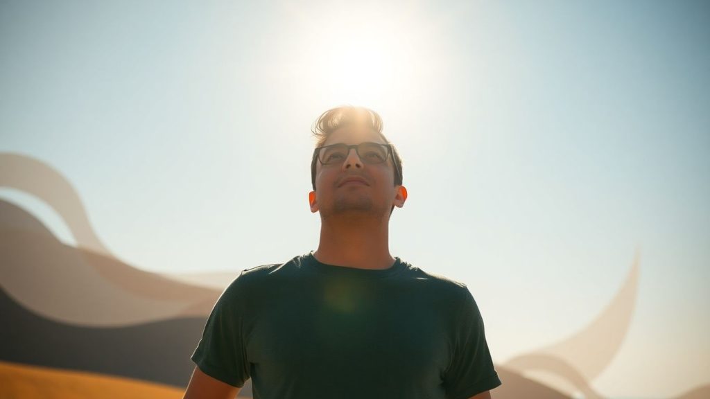 Person looking towards a bright, hopeful future.