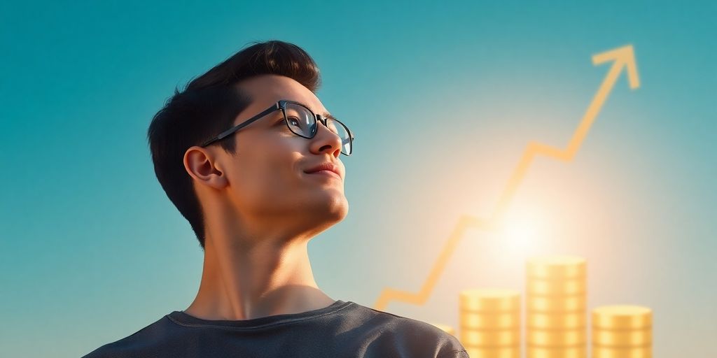 Person looking at financial growth and secure future.