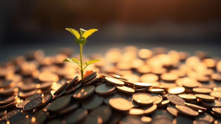 Hand holding a plant growing from coins