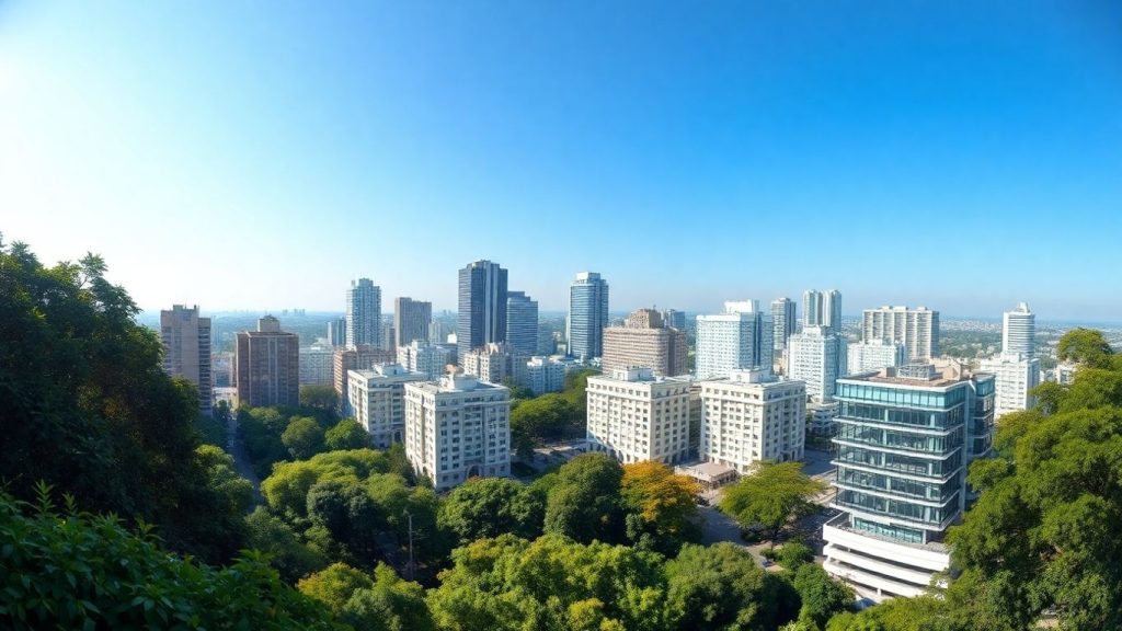 Greenwich Connecticut financial district skyline with modern buildings.