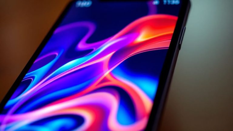 Smartphone screen with abstract digital patterns.