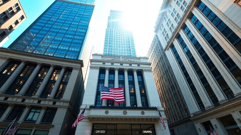 Iconic facades of three major US stock exchanges under sunlight.