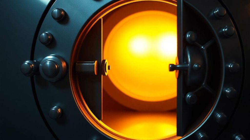 Secure vault door with golden glow